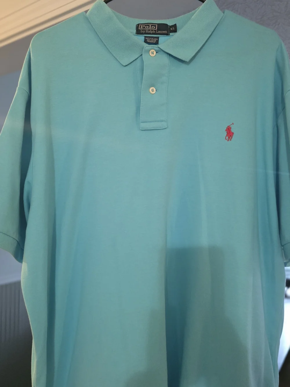 Ralph Lauren Men’s Polo Shirt in Aqua with Pink Pony